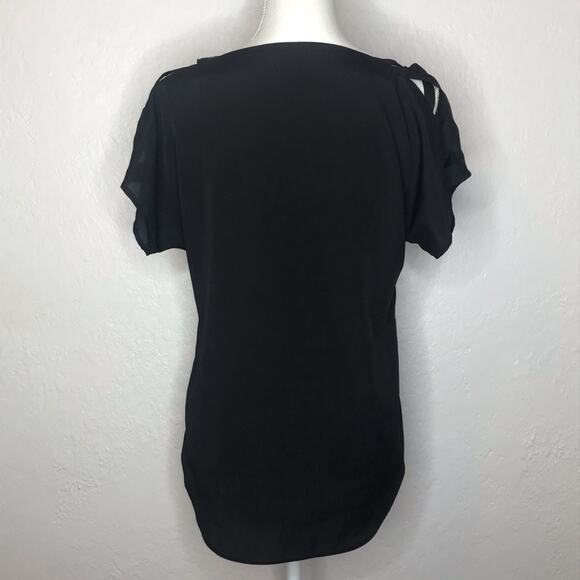 Express Women’s Black Scoop Lattice Cold Shoulder Dolman Sleeve Blouse Small - Picture 4 of 6